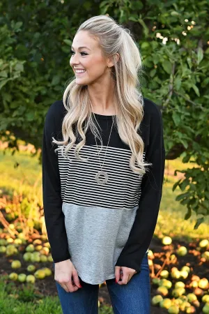 Black Striped Colorblock top