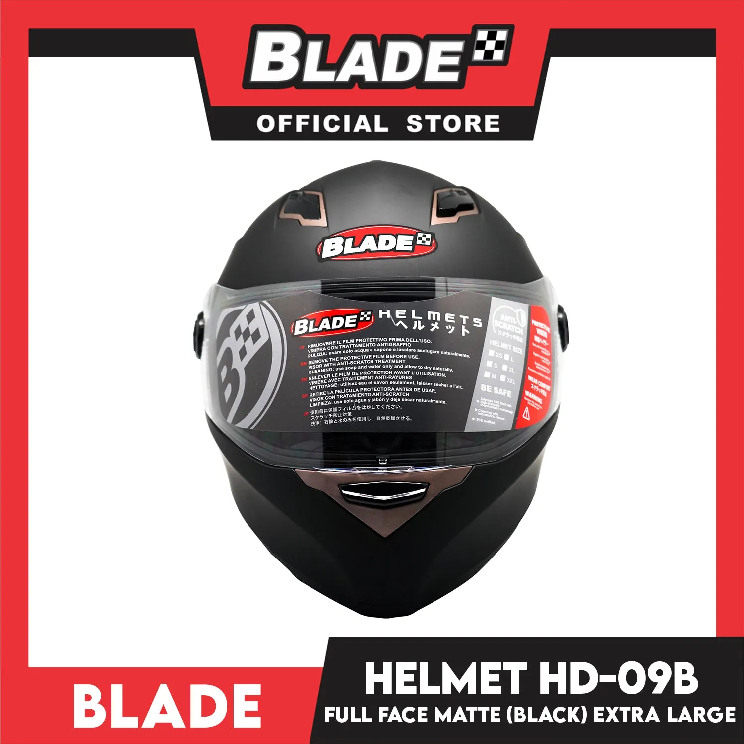 Blade Helmet Full Face HD-09B Black Matte (Extra Large)
