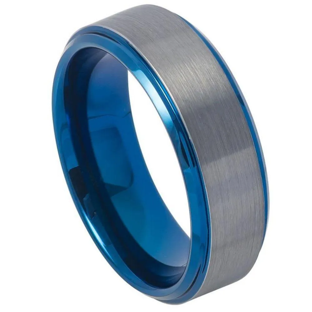 Blue IP Plated Beveled Edge & Gun Metal Brushed Finish - 8mm