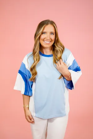 Blue Multi Color Block Top