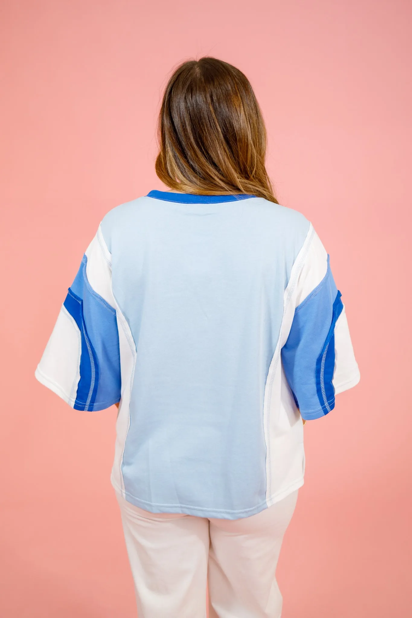 Blue Multi Color Block Top