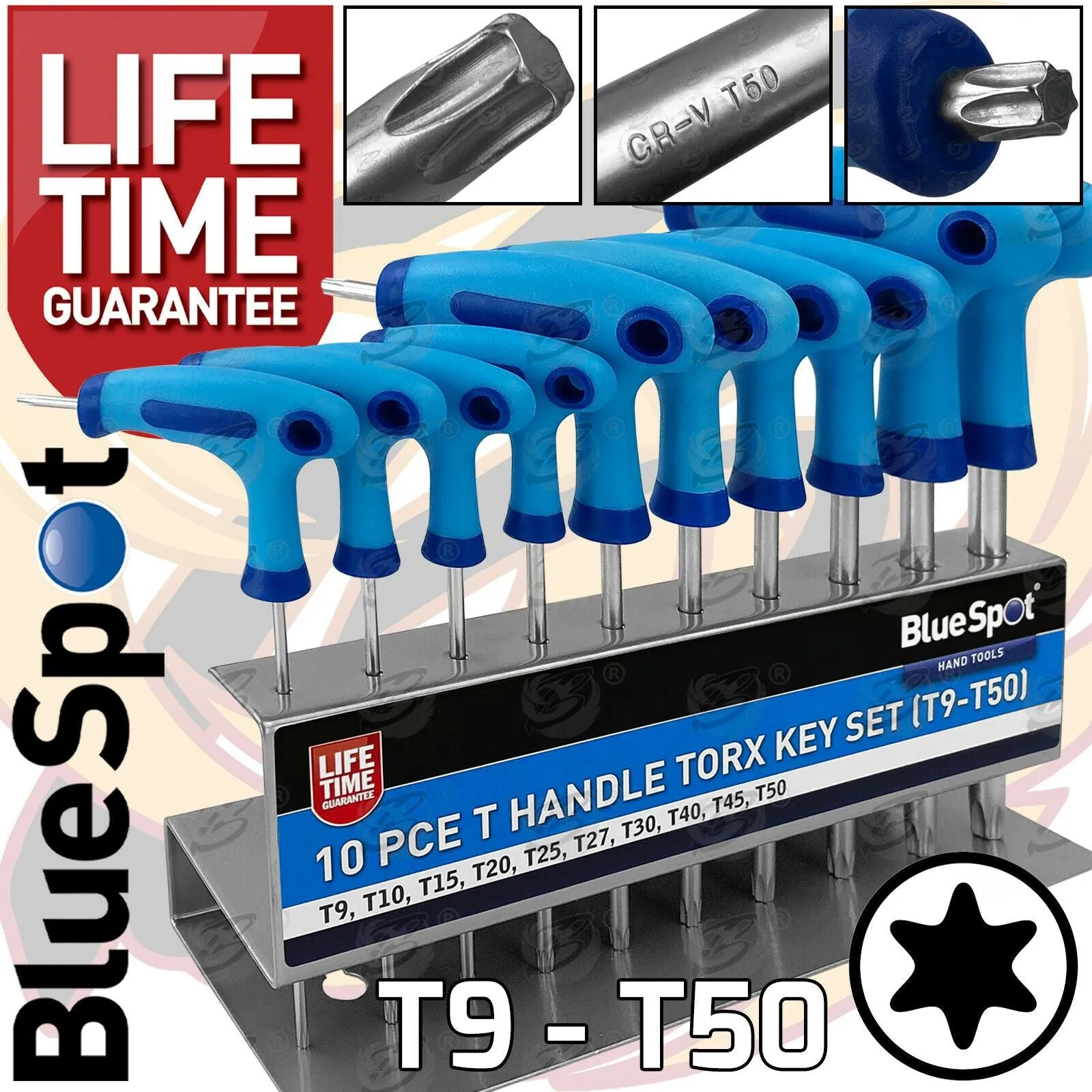 BLUESPOT 10PCS T HANDLE TORX KEY SET T9 - T50