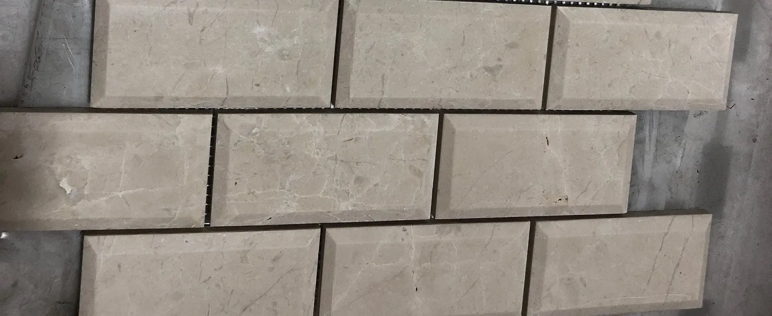 Botticino Marble 2X4 Deep-Beveled Polished Brick Mosaic Tile