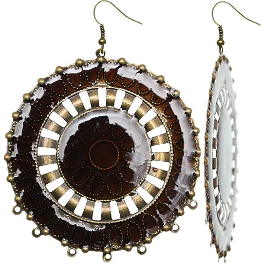 Brown Lacquer Round Dome Earringss