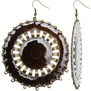 Brown Lacquer Round Dome Earringss