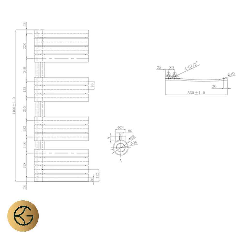 Brushed Brass Towel Rail with Flat Panel – 1400mm x 550mm