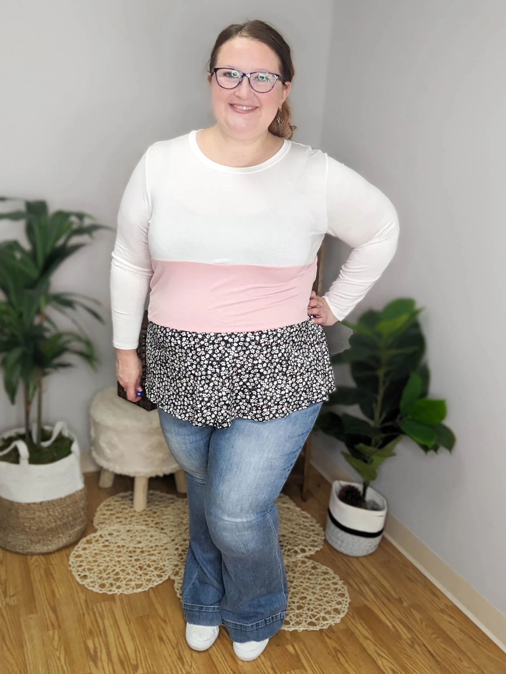Brynn Tiered Lightweight Long Sleeve Floral Colorblock Top