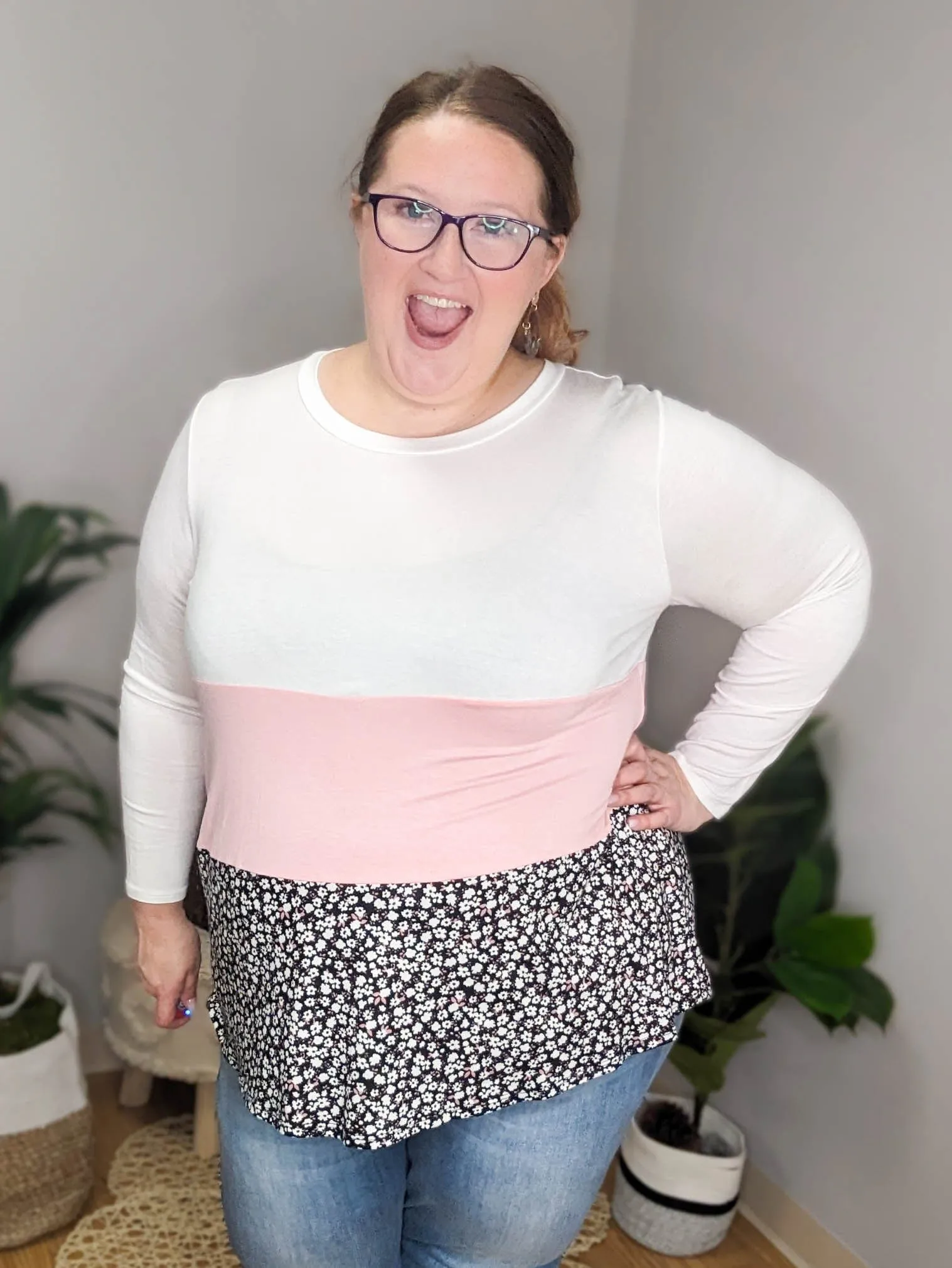 Brynn Tiered Lightweight Long Sleeve Floral Colorblock Top