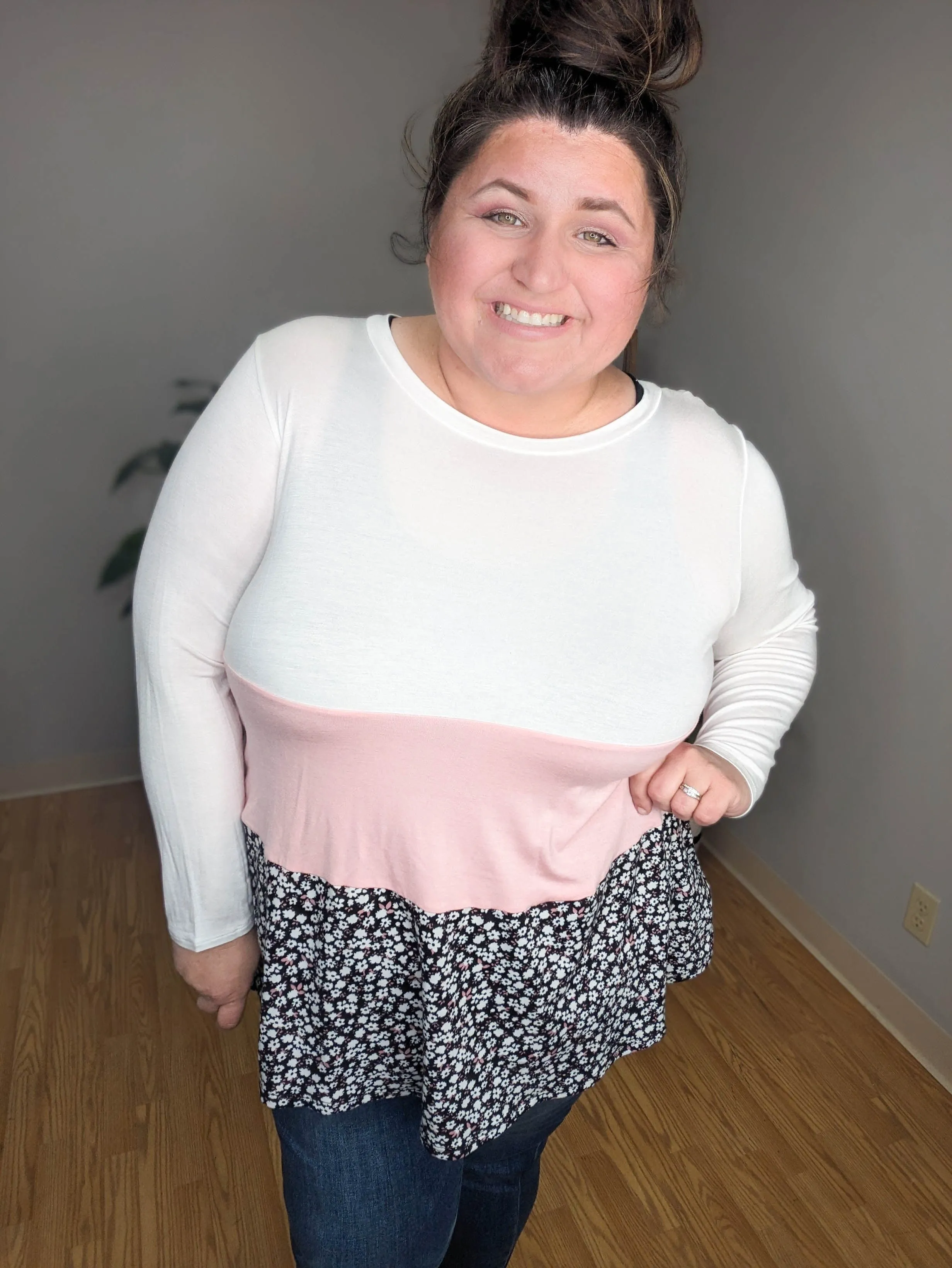 Brynn Tiered Lightweight Long Sleeve Floral Colorblock Top