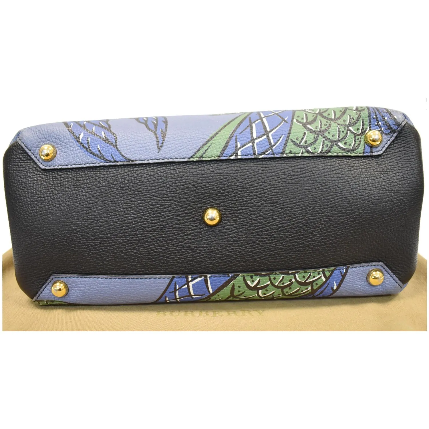 BURBERRY Small Banner Beasts Print Leather Satchel Bag Blue