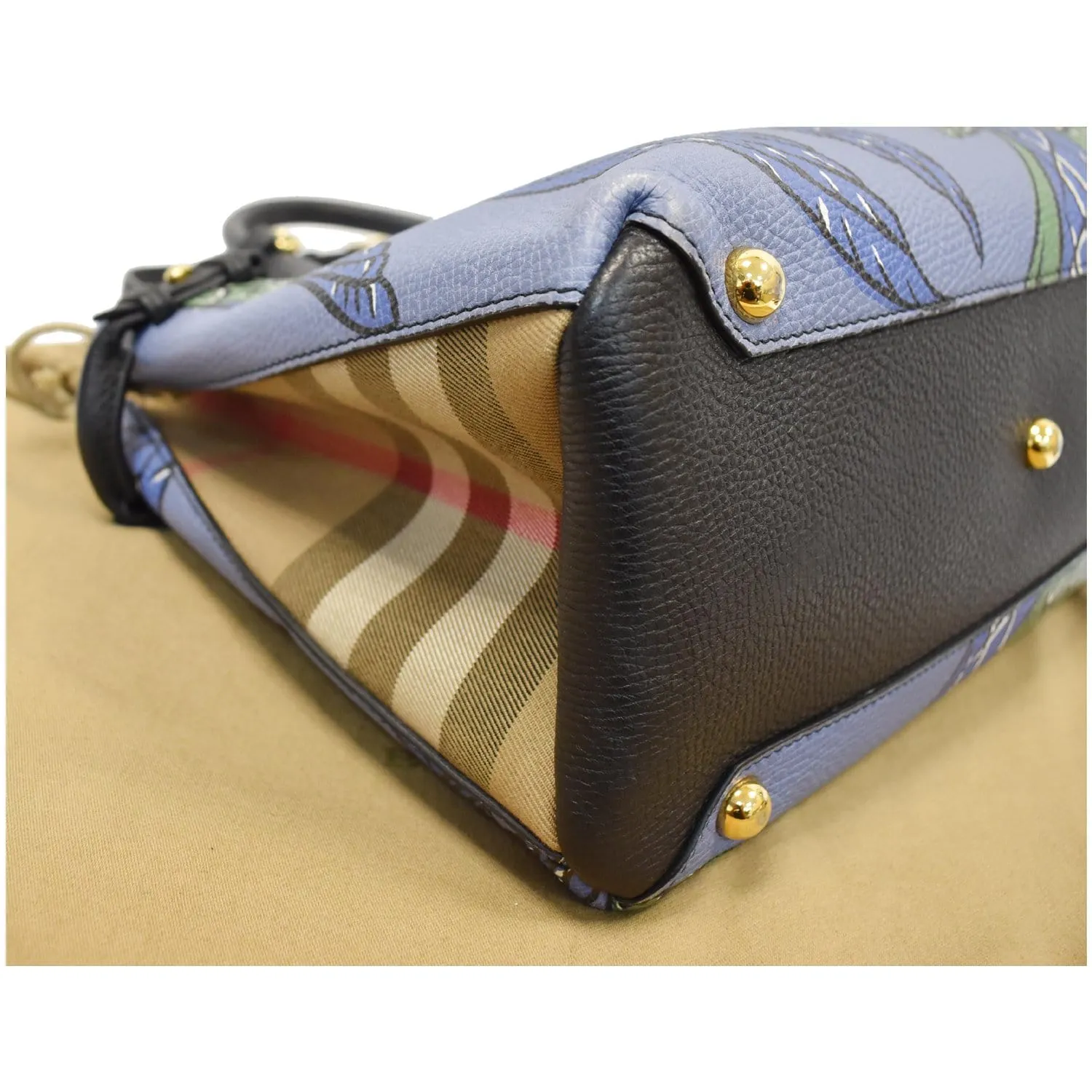 BURBERRY Small Banner Beasts Print Leather Satchel Bag Blue