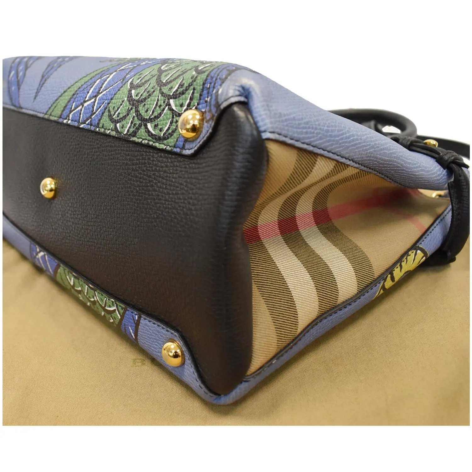 BURBERRY Small Banner Beasts Print Leather Satchel Bag Blue