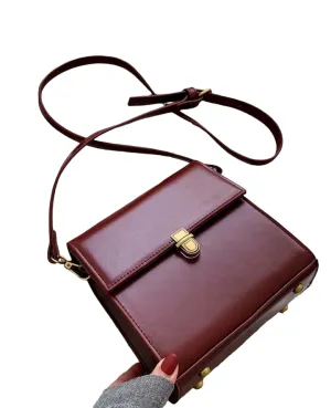 Burgundy Mini Push Button Flap Square Bag