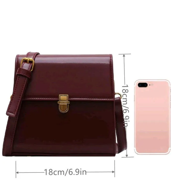 Burgundy Mini Push Button Flap Square Bag