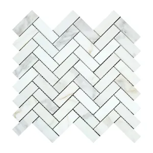 Calacatta Gold (Italian Calcutta) Marble 1 X 3 Herringbone Mosaic Tile, Polished
