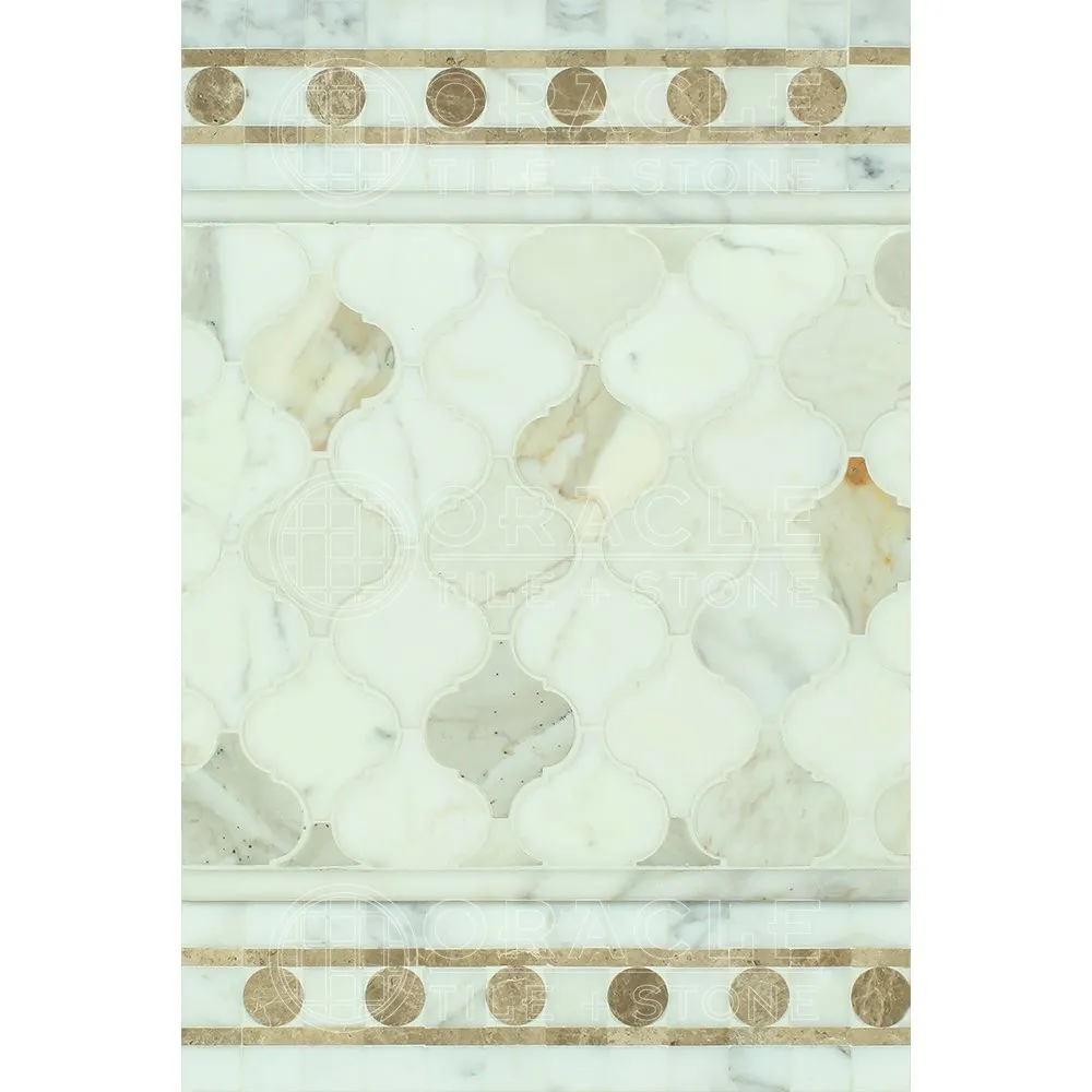 Calacatta Gold (Italian Calcutta) Marble Lantern Arabesque Mosaic Tile, Polished