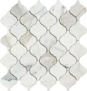 Calacatta Gold (Italian Calcutta) Marble Lantern Arabesque Mosaic Tile, Polished