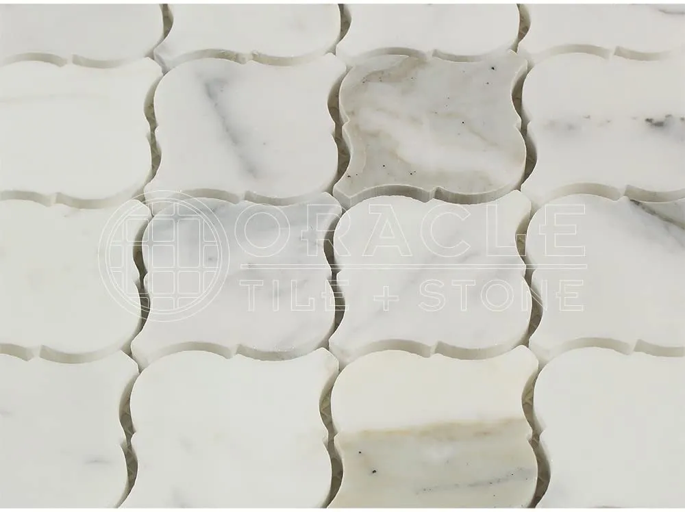 Calacatta Gold (Italian Calcutta) Marble Lantern Arabesque Mosaic Tile, Polished