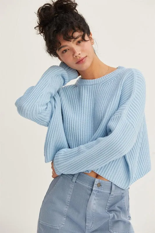Can't Get Enough Knit Sweater Top- Baby Blue