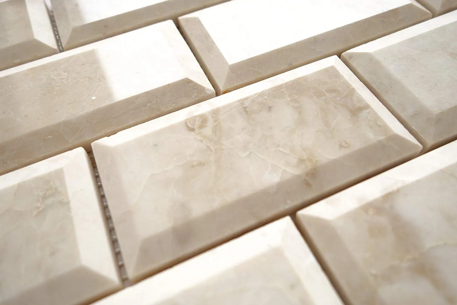 Cappuccino Marble 2X4 Deep-Beveled Polished Brick Mosaic Tile 1 sheet (1 sq.ft.)