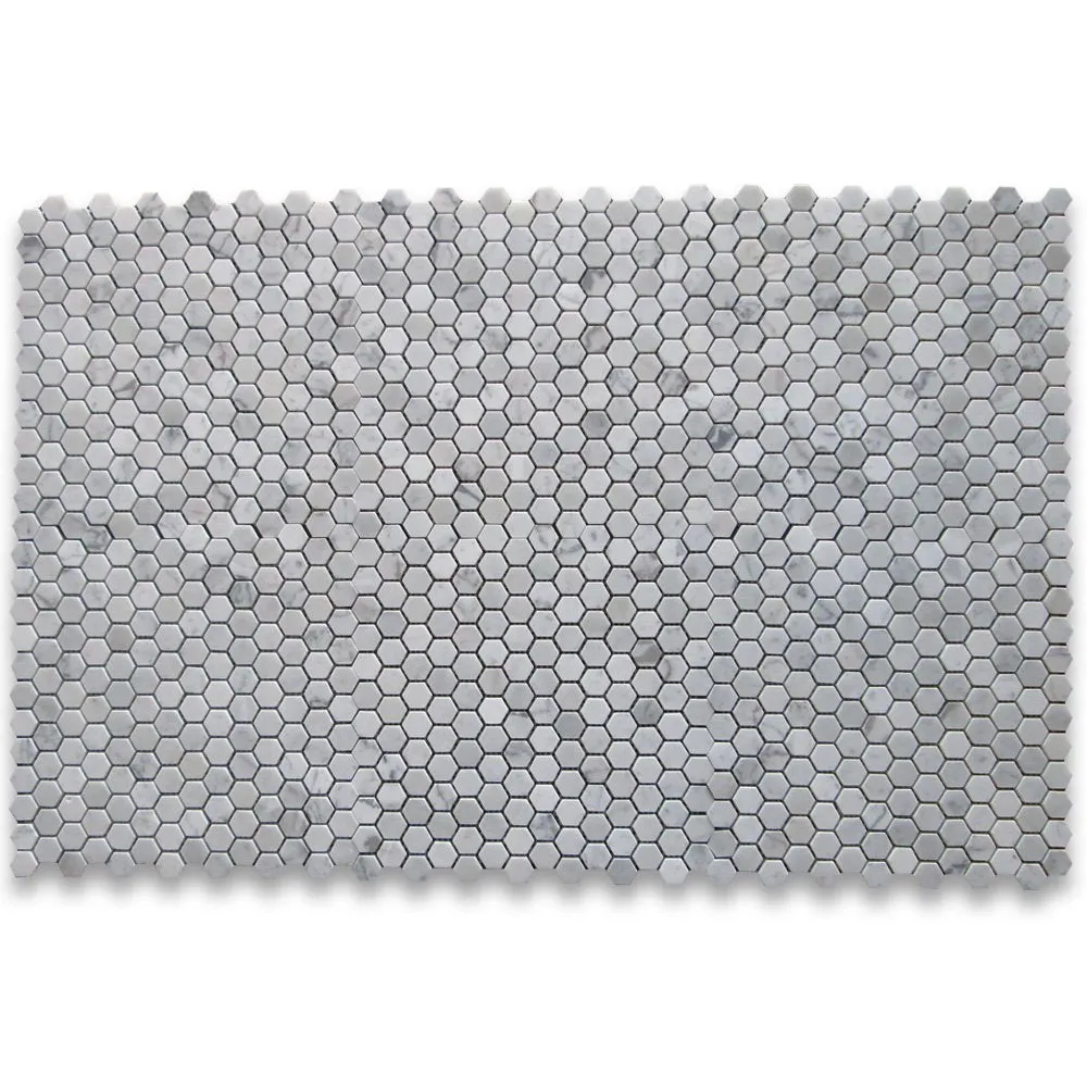 Carrara White (Bianco Carrera) 1" Hexagon Mosaic Tile Polished - Marble from Italy