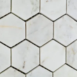 CARRARA WHITE Bianco Venatino Marble 2" POLISHED Hexagon Mosaic Tiles