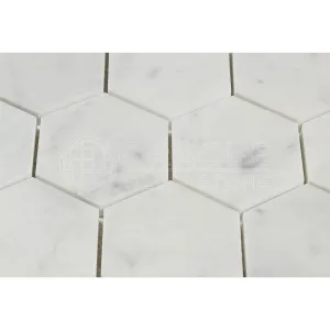 Carrara White Italian (Bianco Carrara) Marble 3 inch Hexagon Mosaic Tile, Polished