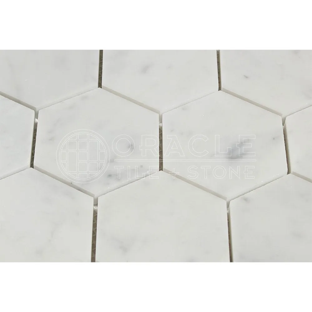 Carrara White Italian (Bianco Carrara) Marble 3 inch Hexagon Mosaic Tile, Polished
