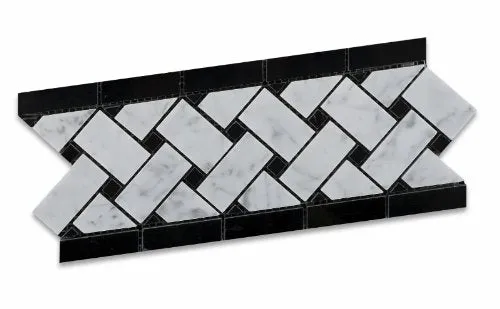 Carrara White Marble Polished Basketweave Border Listello - Lot of 50 pcs.