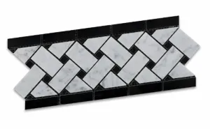 Carrara White Marble Polished Basketweave Border Listello - Lot of 50 pcs.