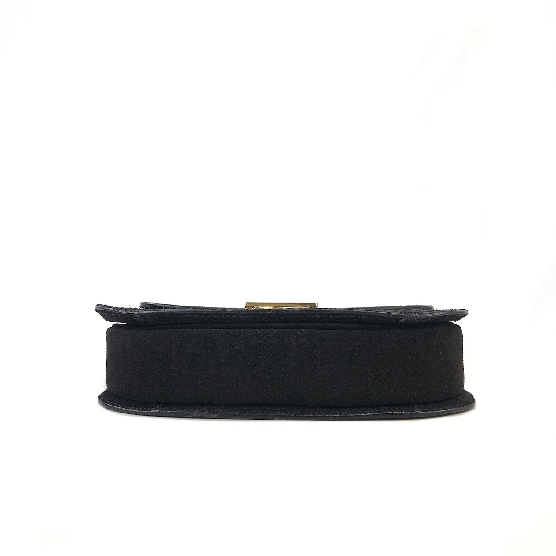 CELINE Horseshoe Suede Leather Two-way Handbag Shoulder bag Black Vintage 47tmub