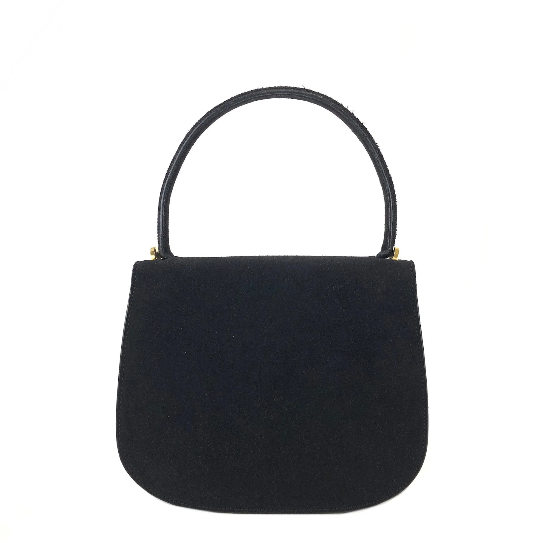 CELINE Horseshoe Suede Leather Two-way Handbag Shoulder bag Black Vintage 47tmub