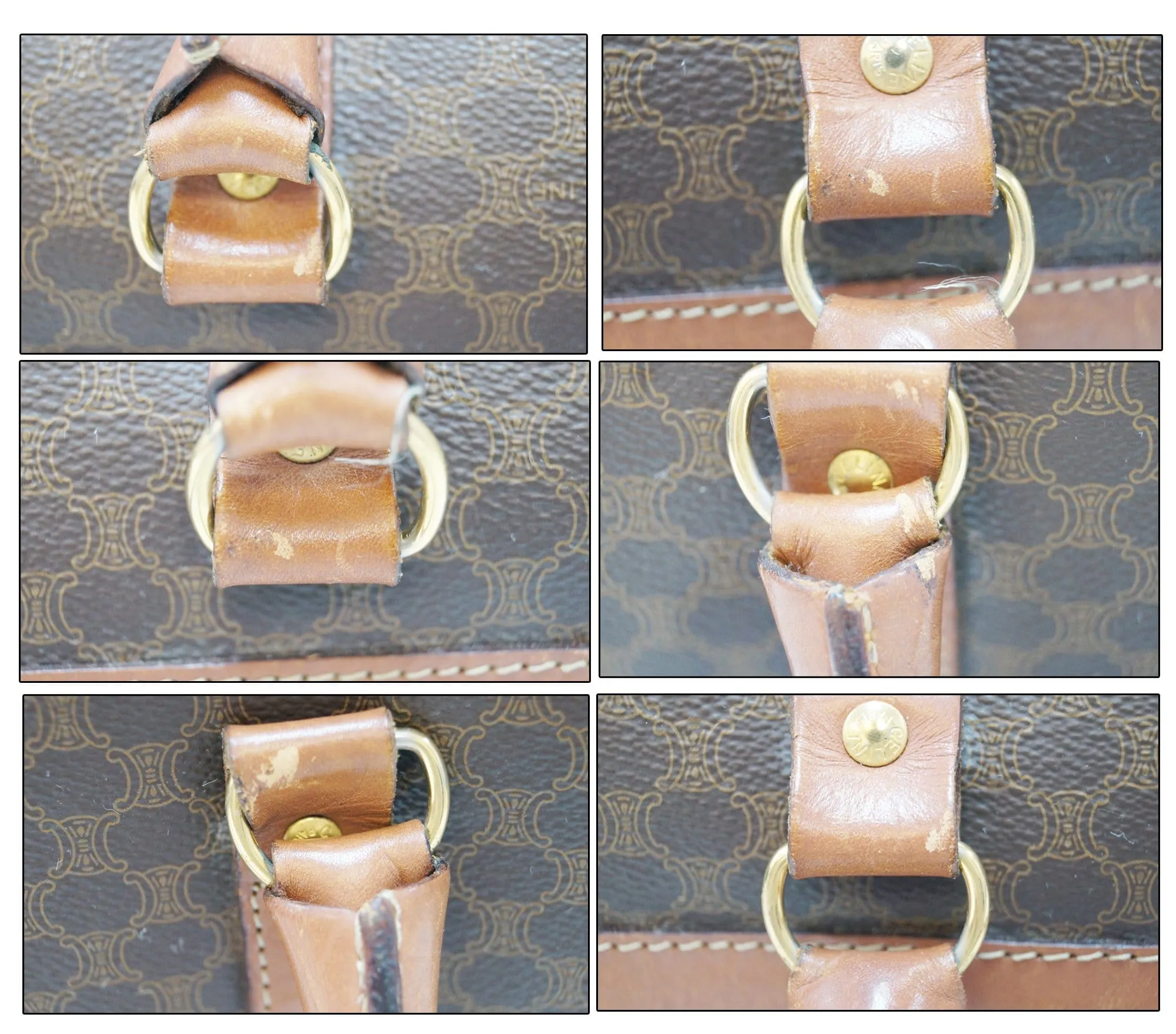 Celine Macadam Pattern PVC Leather Brown Satchel Bag