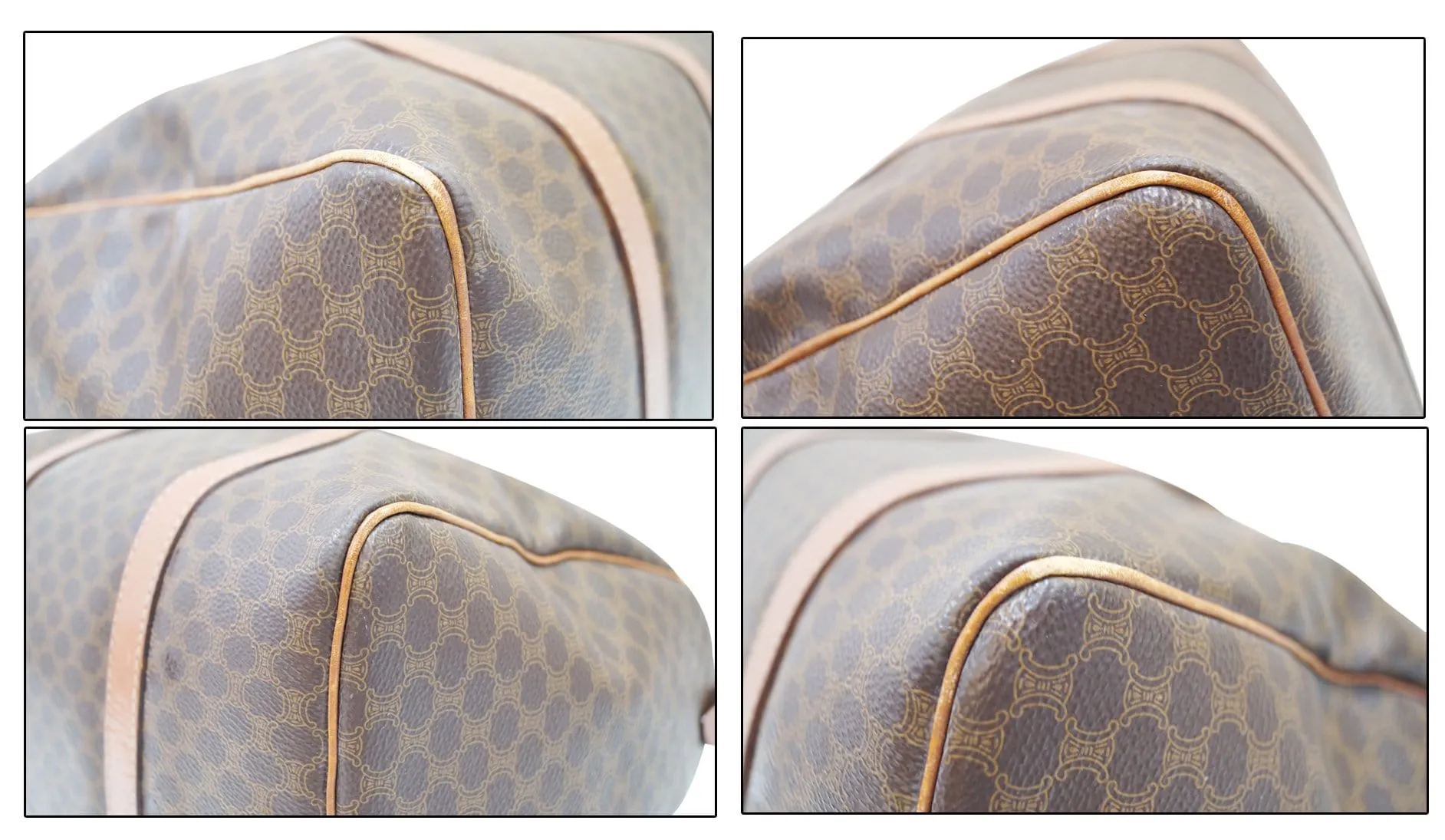 Celine Macadam Pattern PVC Leather Brown Satchel Bag