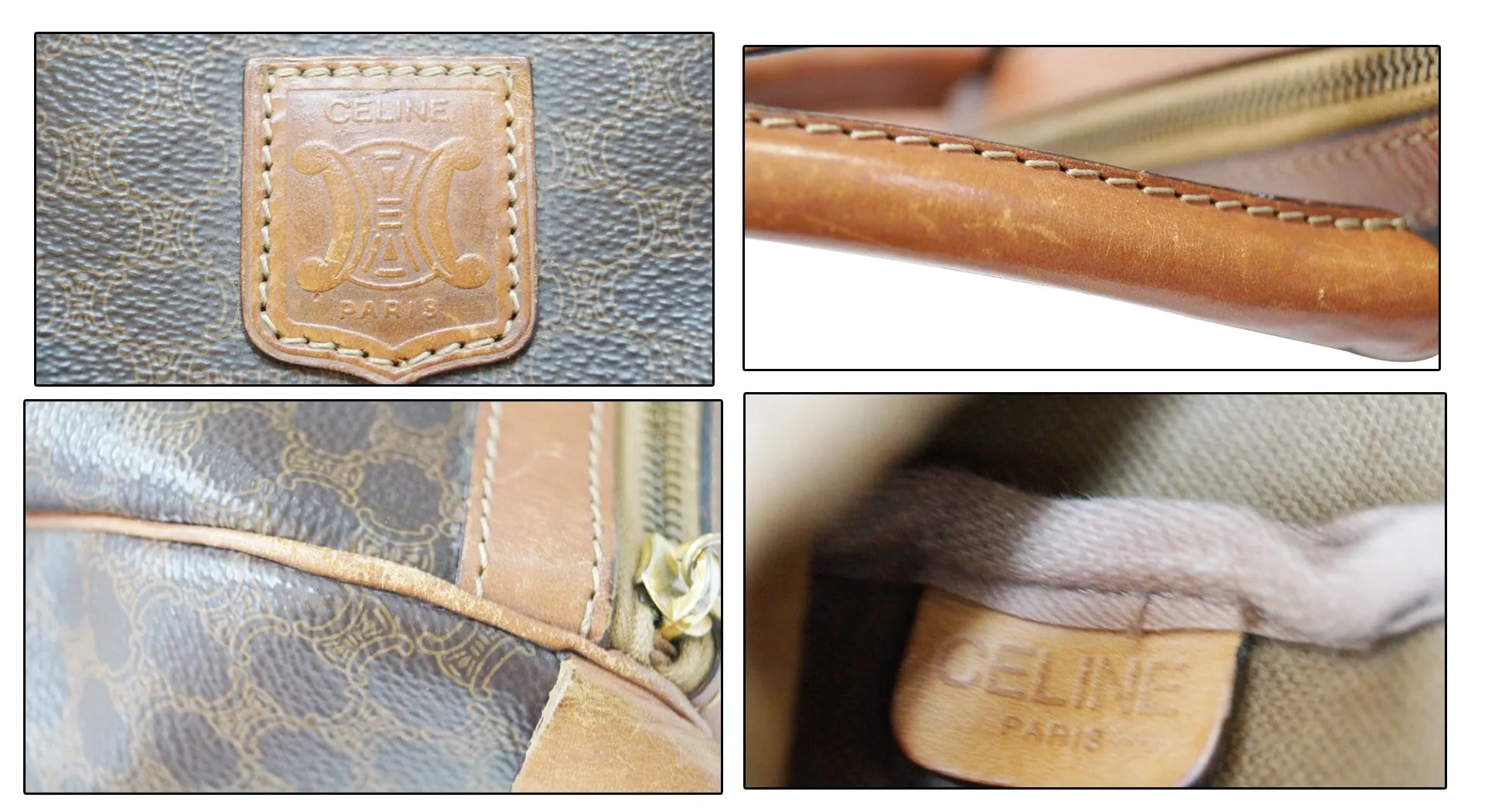 Celine Macadam Pattern PVC Leather Brown Satchel Bag