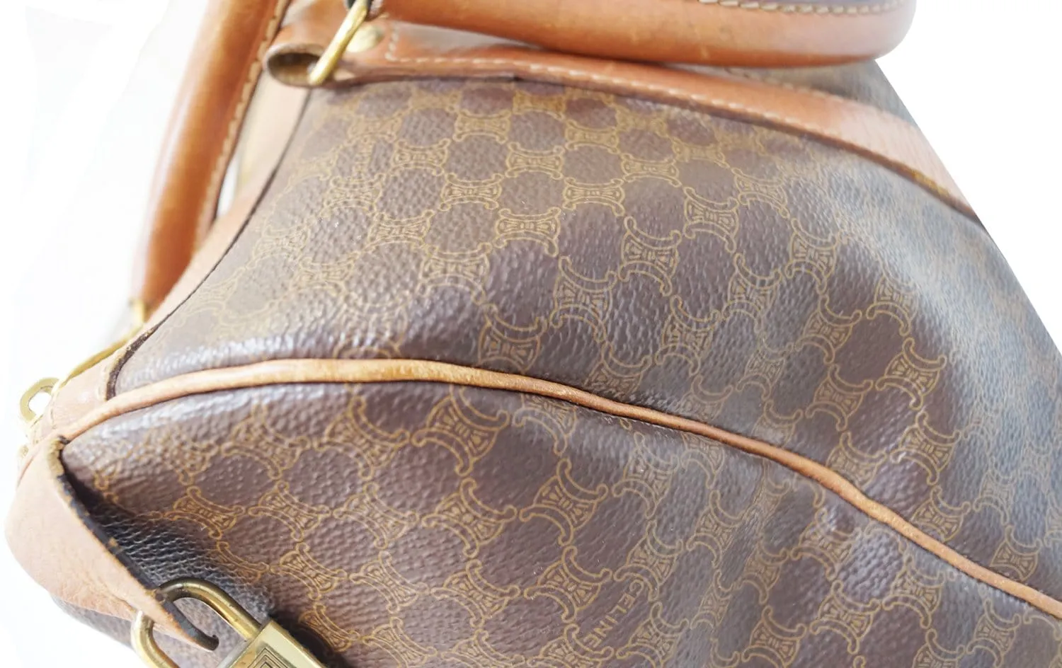 Celine Macadam Pattern PVC Leather Brown Satchel Bag