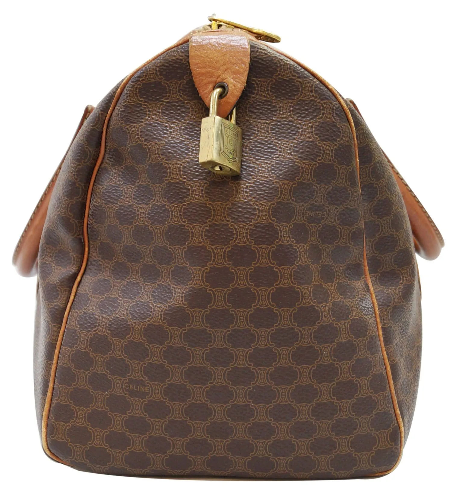 Celine Macadam Pattern PVC Leather Brown Satchel Bag