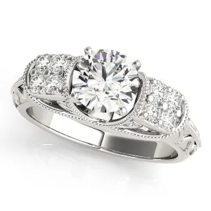 cents (1.314K White Gold Round Brilliant Diamond Vintage Inspired Engagement Ring With Pave Accents