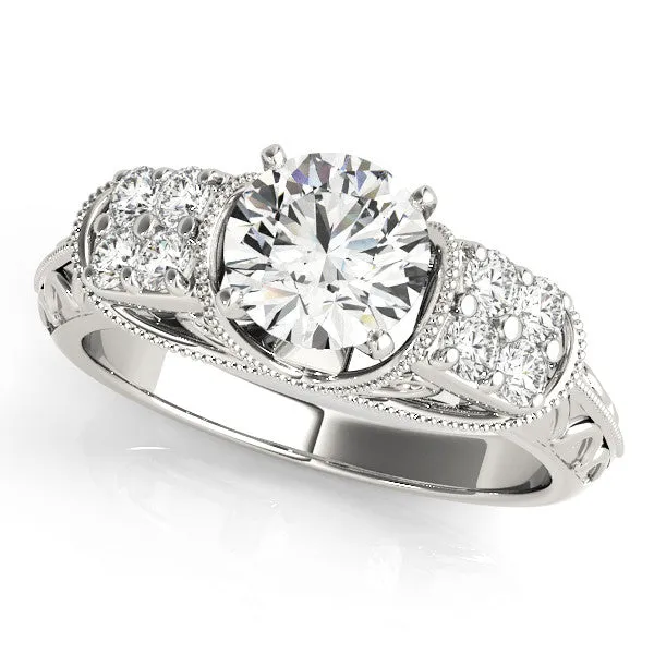 cents (1.314K White Gold Round Brilliant Diamond Vintage Inspired Engagement Ring With Pave Accents