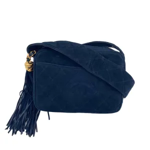 Chanel Navy Suede Tassel Logo Camera Bag