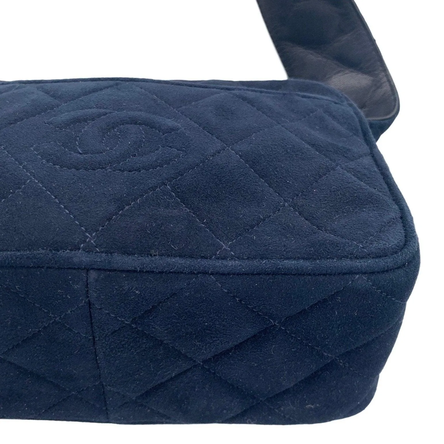 Chanel Navy Suede Tassel Logo Camera Bag