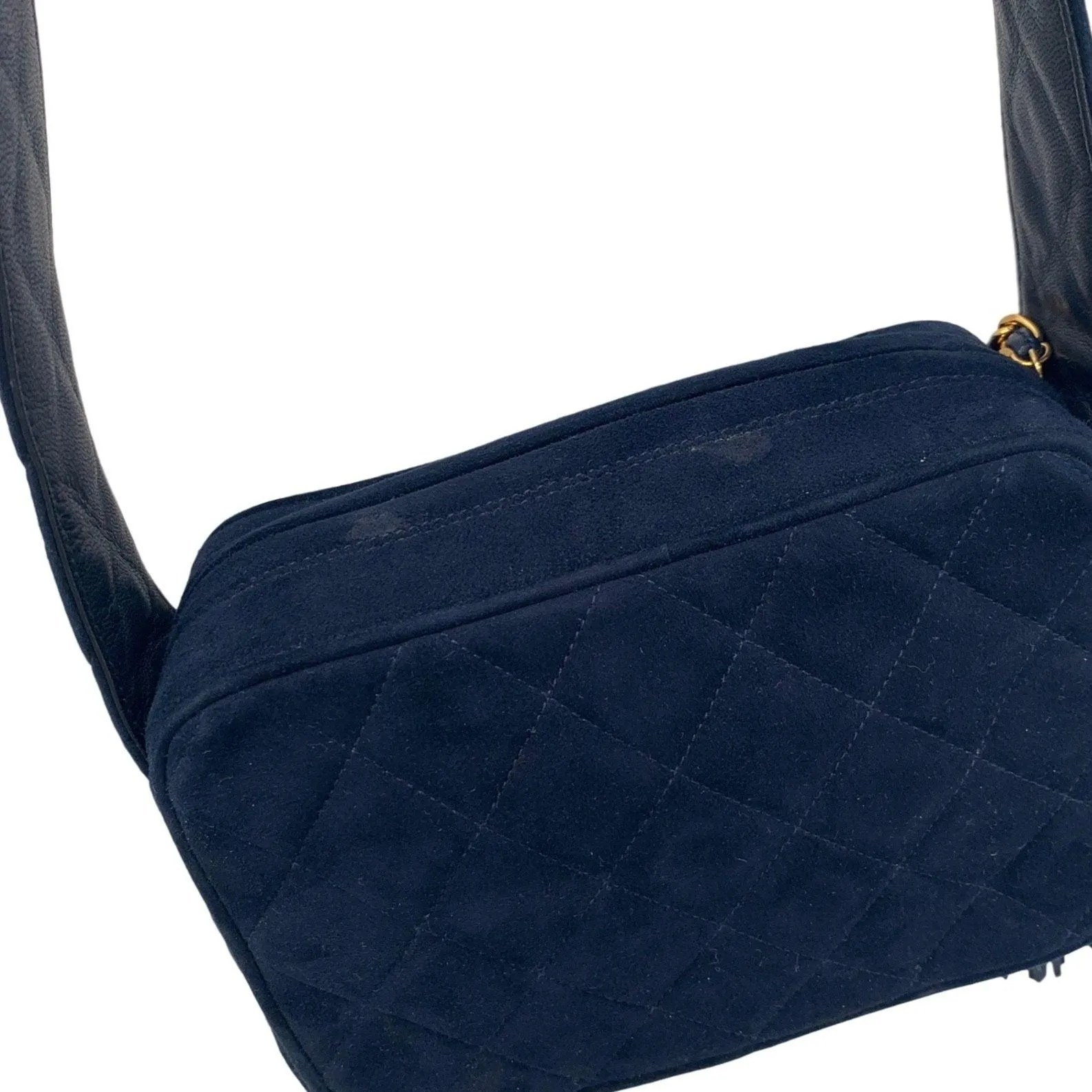 Chanel Navy Suede Tassel Logo Camera Bag