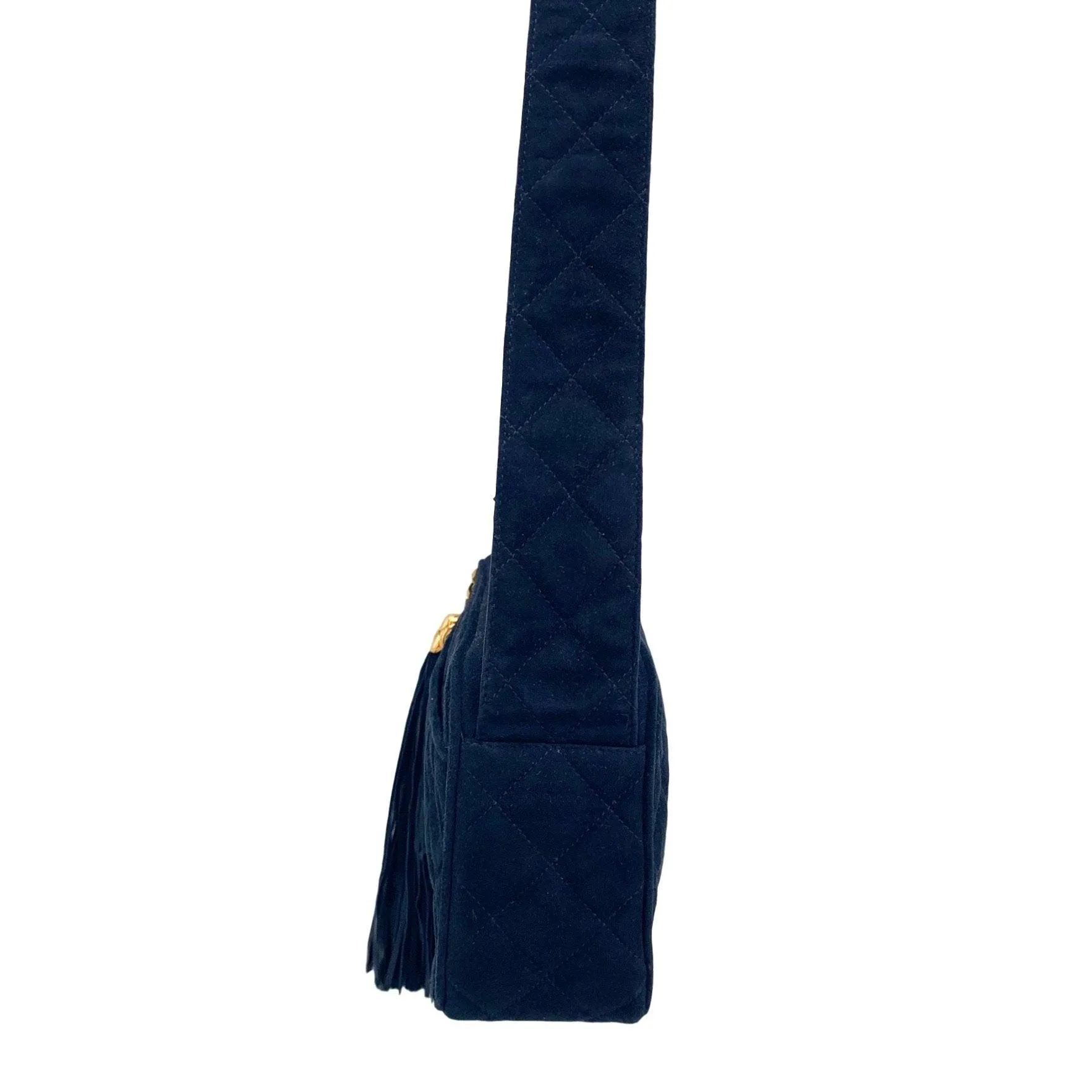 Chanel Navy Suede Tassel Logo Camera Bag