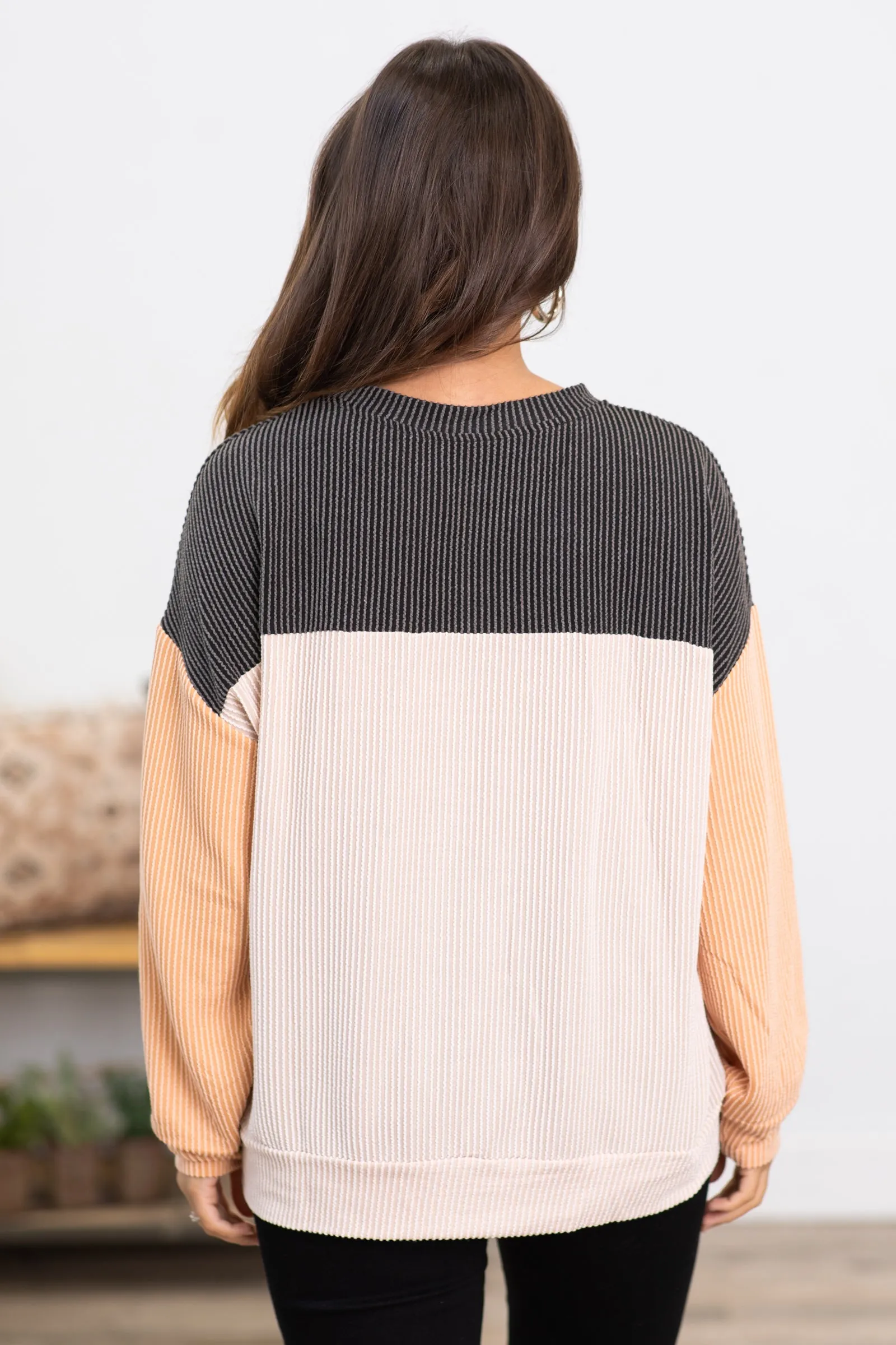 Charcoal and Tan Colorblock Top