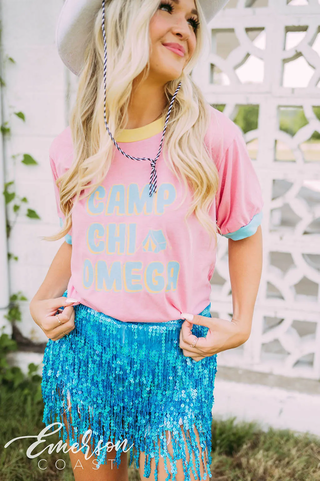 Chi Omega Bid Day Camp Ringer Tee