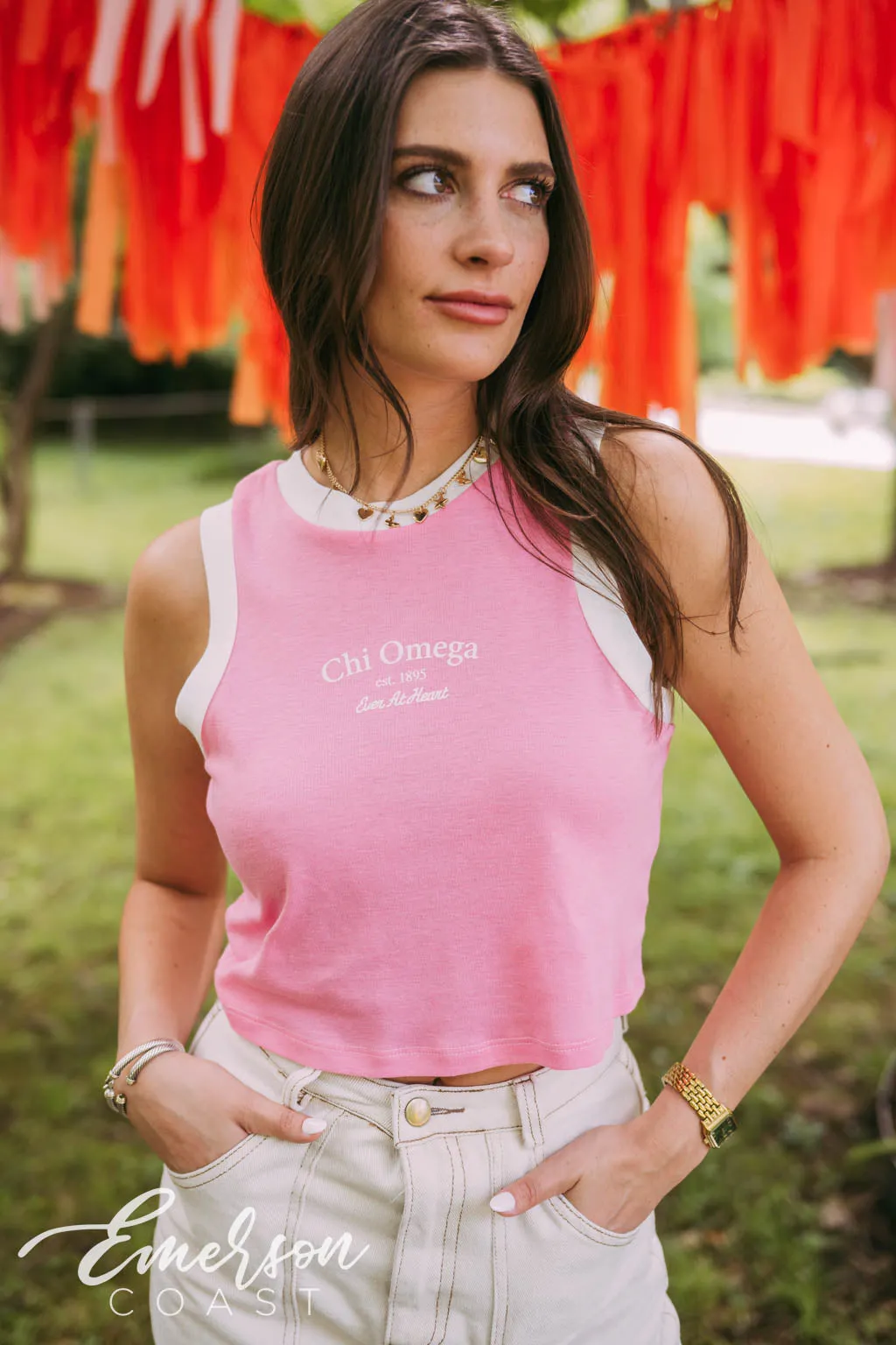 Chi Omega Ever At Heart Pink Colorblock Tank