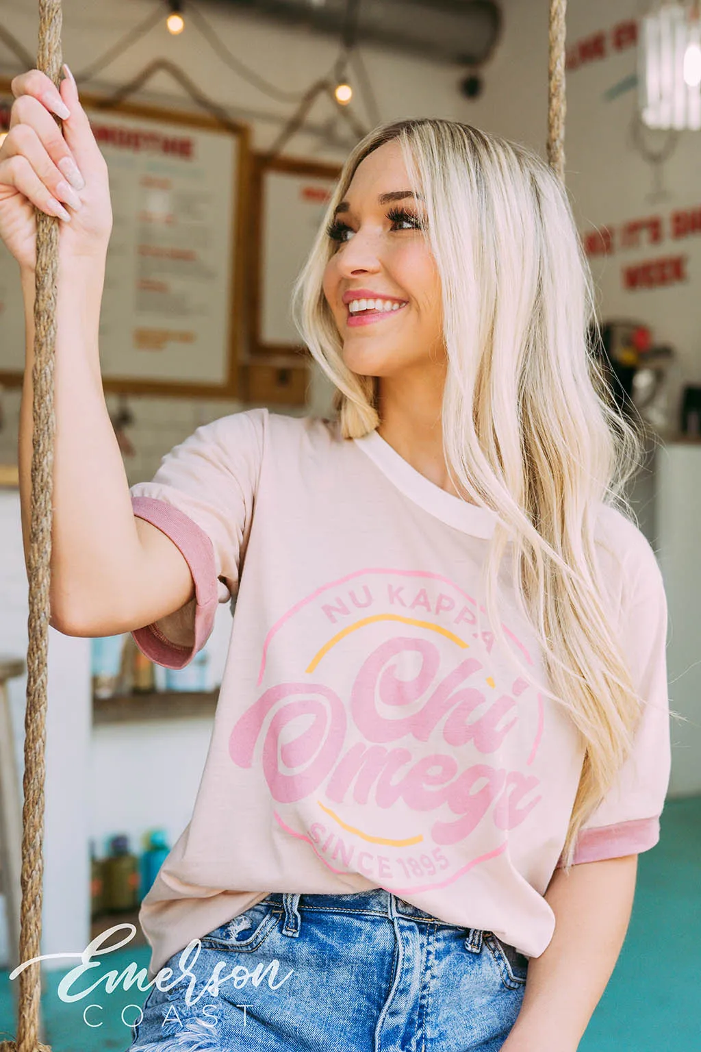 Chi Omega Recruitment Colorblock Ringer Tee