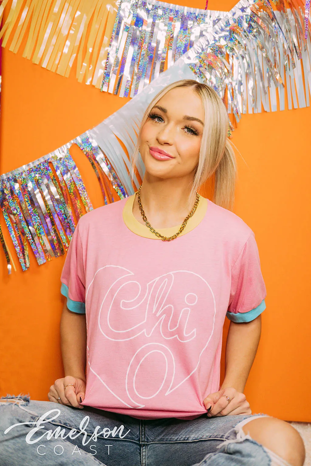 Chi Omega Recruitment Heart Silhouette Colorblock Ringer