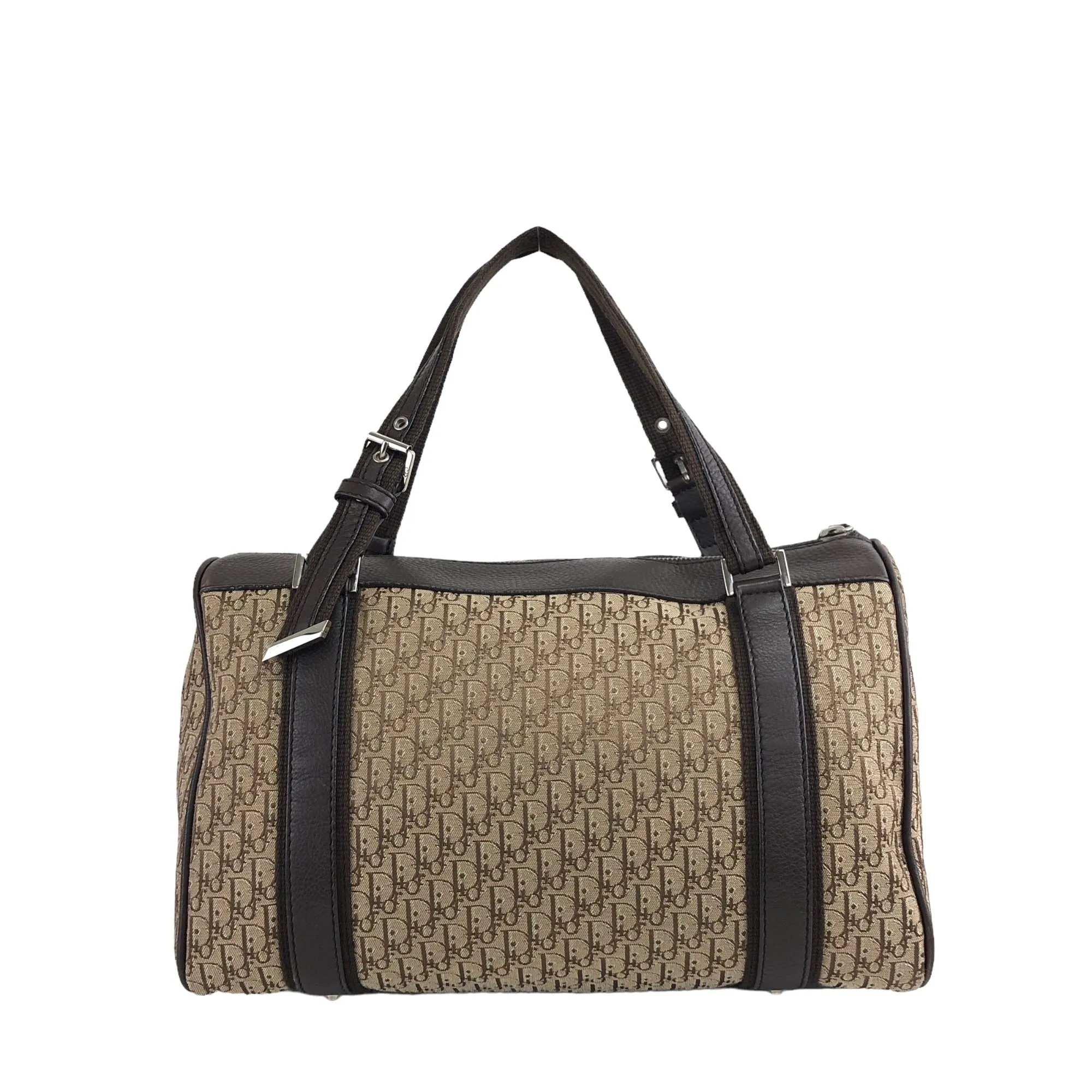 Christian Dior Trotter Street Chic Jacquard Leather Handbag Boston bag Brown Vintage atd5pv