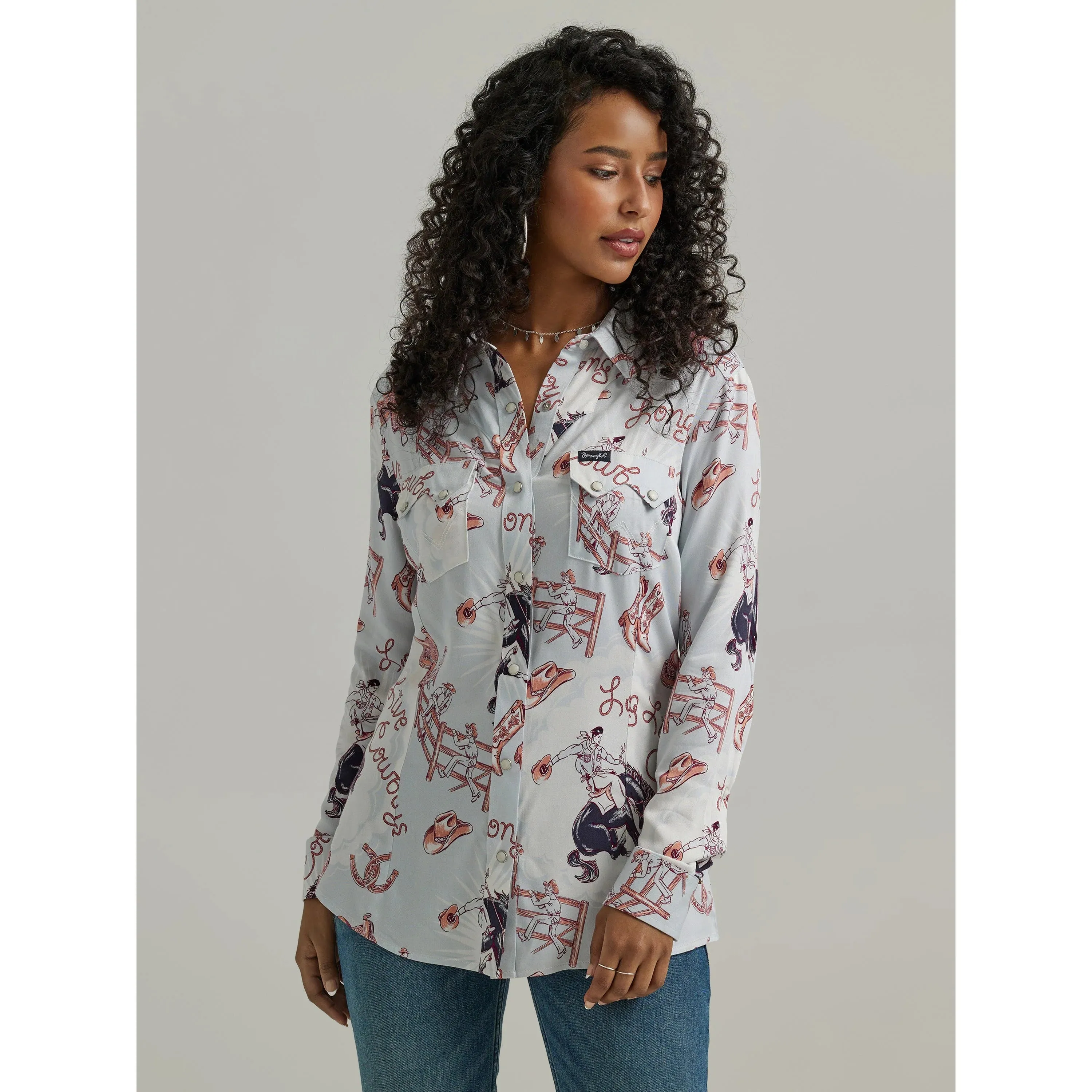CL112344634 Wrangler Ladies  L/S Retro Print Snap